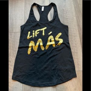 Lift Más Racerback Tank in Black and Foil Gold